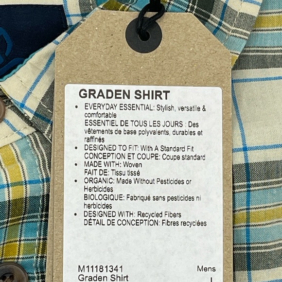 Prana Graden Shirt Men's Large 80% Organic Woven Cotton 20% Poly, Color Stone - Picture 4 of 7